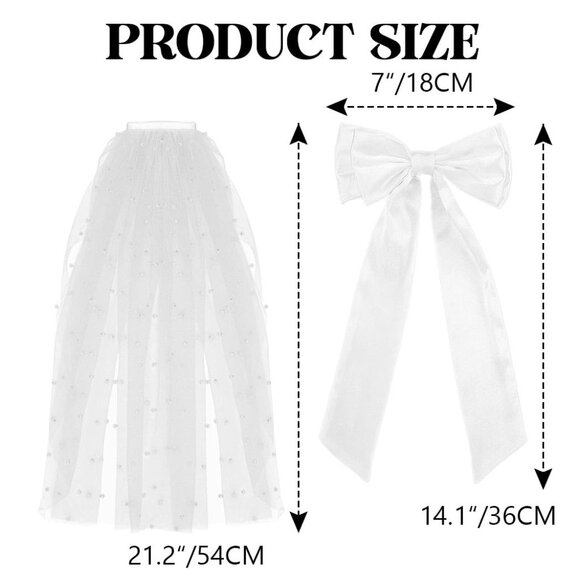 Wedding Bow Veil for Women Bridal Bachelorette Party Hair Clip White - Picture 4 of 7